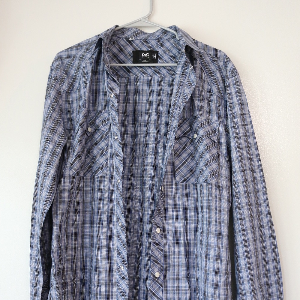 Dolce and Gabbana Mens Button-Up Shirt | Western Wear with Pearl Snap Buttons